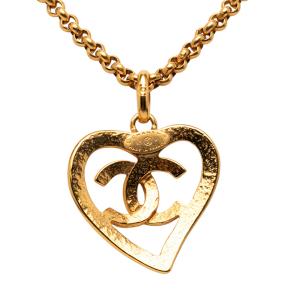 Chanel CC Gold Plated Heart Pendant Necklace 2