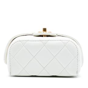 Chanel White Mini CC Quilted Lambskin Vanity Top Handle Cosmetic Case 3