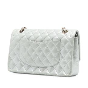 Chanel Silver Medium Classic Iridescent Lambskin Double Flap 2