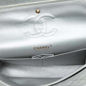Chanel Silver Medium Classic Iridescent Lambskin Double Flap 4