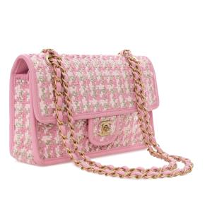 Chanel Pink Small Woven Lambskin and Viscose Single Flap 2