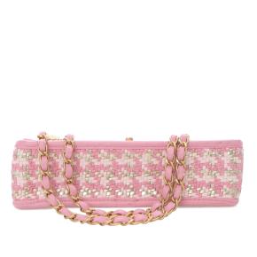 Chanel Pink Small Woven Lambskin and Viscose Single Flap 4
