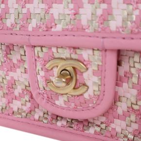 Chanel Pink Small Woven Lambskin and Viscose Single Flap 8