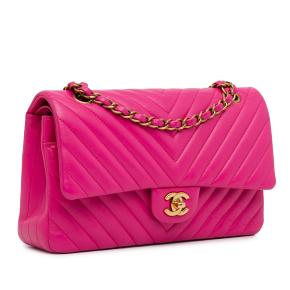 Chanel Pink Medium Chevron Lambskin Double Flap 2