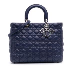 Dior Navy Large Lambskin Cannage Lady Dior 2