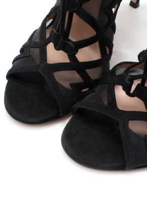 Gianvito Rossi Black Ruffled Lace-Up Sandals 2