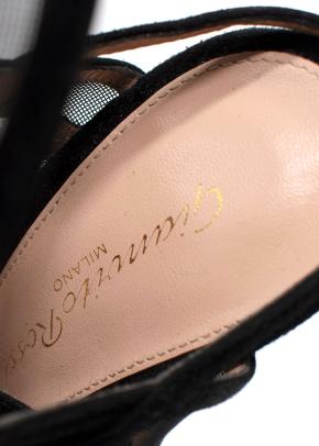 Gianvito Rossi Black Ruffled Lace-Up Sandals 4