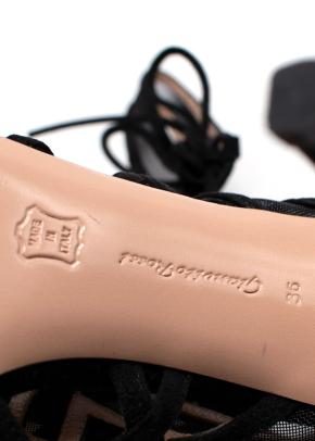 Gianvito Rossi Black Ruffled Lace-Up Sandals 6