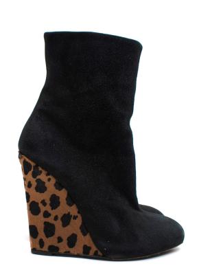 Giuseppe Zanotti Black Suede Wedge Ankle Boots Leopard Print Heel 4