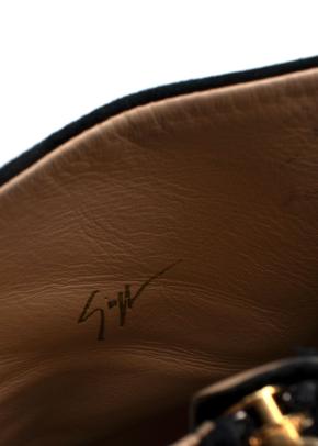 Giuseppe Zanotti Black Suede Wedge Ankle Boots Leopard Print Heel 6