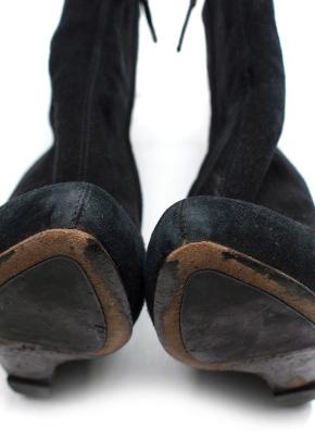 Giuseppe Zanotti Black Suede Wedge Ankle Boots Leopard Print Heel 7