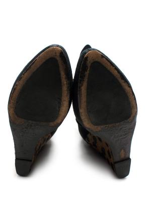 Giuseppe Zanotti Black Suede Wedge Ankle Boots Leopard Print Heel 10
