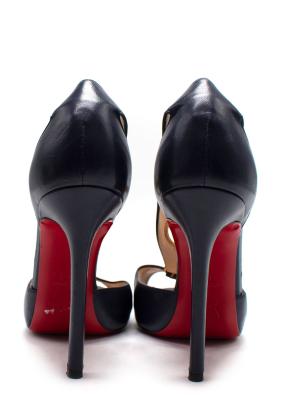 Christian Louboutin Black Leather Peep-Toe T-Strap Heels with Gold Hardware 6