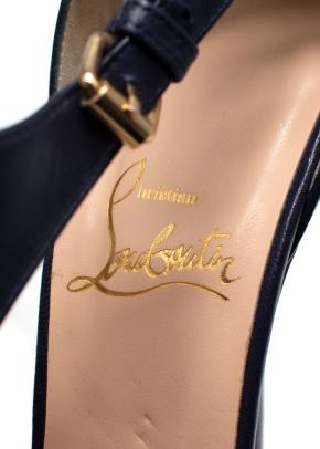 Christian Louboutin Black Leather Peep-Toe T-Strap Heels with Gold Hardware 5