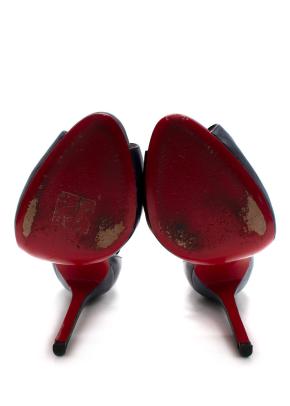 Christian Louboutin Black Leather Peep-Toe T-Strap Heels with Gold Hardware 4