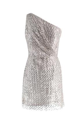 Michelle Mason Silver Sequin Mesh One-Shoulder Mini Dress 2