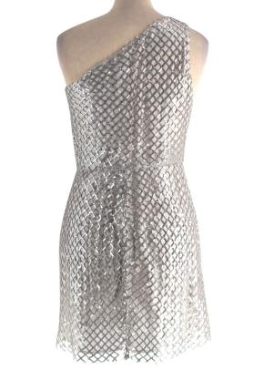 Michelle Mason Silver Sequin Mesh One-Shoulder Mini Dress 3
