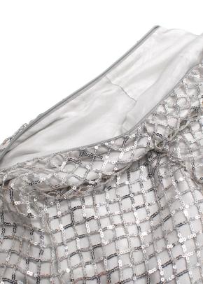 Michelle Mason Silver Sequin Mesh One-Shoulder Mini Dress 6
