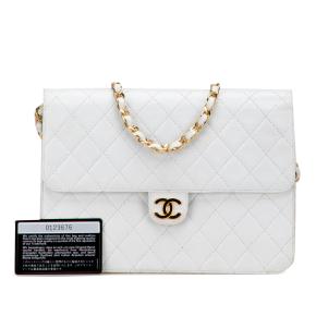 Chanel White CC Quilted Lambskin Single Flap 10