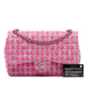 Chanel Pink Jumbo Classic Tweed Double Flap 14