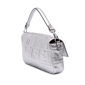 Fendi Silver Zucca Embossed Leather Baguette Satchel 2