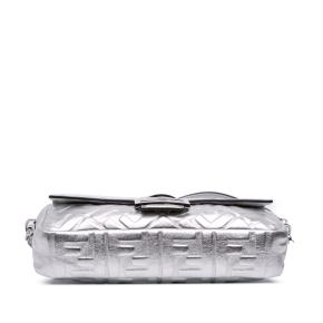 Fendi Silver Zucca Embossed Leather Baguette Satchel 3