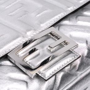 Fendi Silver Zucca Embossed Leather Baguette Satchel 8