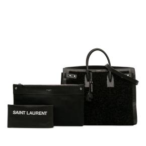 Saint Laurent Black Large Shearling Sac de Jour Satchel 12