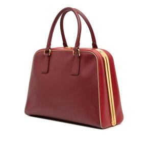Prada Dark Red Saffiano Lux Pyramid Frame Top Handle Bag 3