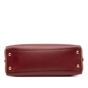 Prada Dark Red Saffiano Lux Pyramid Frame Top Handle Bag 4