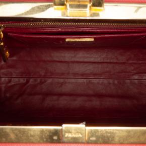Prada Dark Red Saffiano Lux Pyramid Frame Top Handle Bag 5