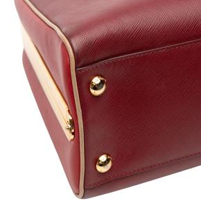 Prada Dark Red Saffiano Lux Pyramid Frame Top Handle Bag 7