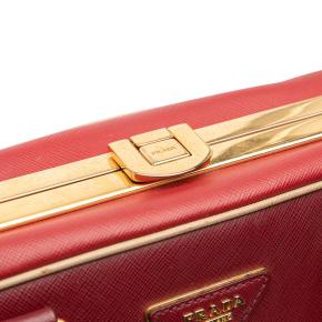 Prada Dark Red Saffiano Lux Pyramid Frame Top Handle Bag 9