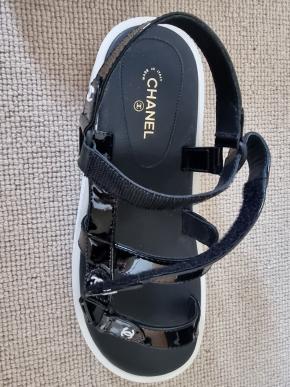 Chanel Black Patent Dad Sandals 9