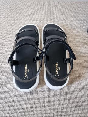 Chanel Black Patent Dad Sandals 4