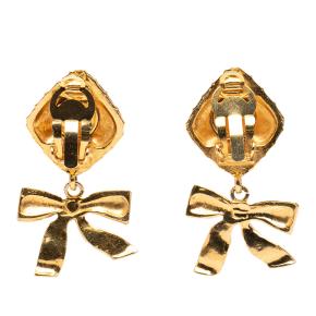Chanel Quilted Gold Plated Ribbon Clip on Earrings 2
