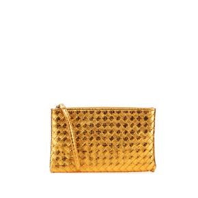 Bottega Veneta Gold Metallic Leather and Snake Skin Intrecciato Wristlet Clutch 2
