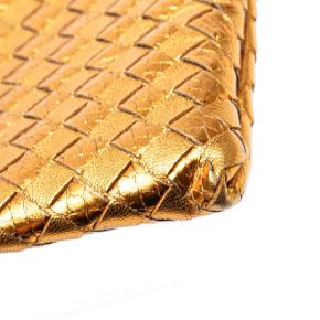 Bottega Veneta Gold Metallic Leather and Snake Skin Intrecciato Wristlet Clutch 11