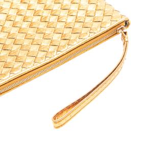 Bottega Veneta Gold Metallic Leather and Snake Skin Intrecciato Wristlet Clutch 12