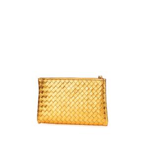 Bottega Veneta Gold Metallic Leather and Snake Skin Intrecciato Wristlet Clutch 3