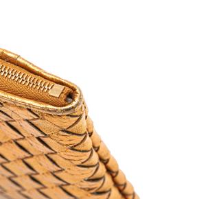 Bottega Veneta Gold Metallic Leather and Snake Skin Intrecciato Wristlet Clutch 9