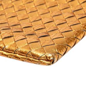 Bottega Veneta Gold Metallic Leather and Snake Skin Intrecciato Wristlet Clutch 10