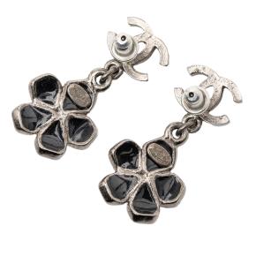 Chanel Silver Plated Enamel Flower Drop Earrings 2