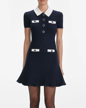 Self Portrait Navy Contrast Collar Knit Mini Dress 4