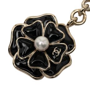 Chanel Black Enamel Camellia and Faux Pearl Key Chain 3