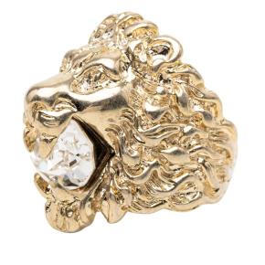 Gucci Gold Plated Crystal Lion Head Ring 2