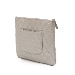 Chanel Silver Medium Quilted Metallic Caviar O Case Clutch 4
