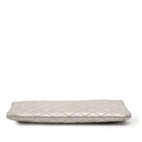Chanel Silver Medium Quilted Metallic Caviar O Case Clutch 5