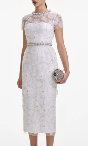 Self Portrait White Embellished Tulle Midi Dress 2