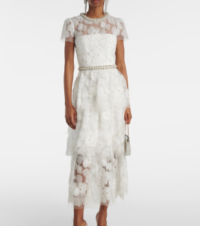 Self Portrait White Embellished Tulle Midi Dress 3